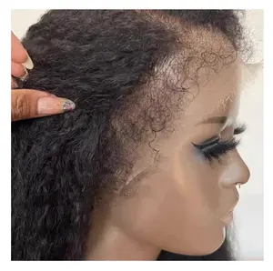 Kinky kenarları doğal saç çizgisi HD dantel kıvırcık kenar ile ön peruk sapıkça düz bebek saç 13x4 13x6 dantel Frontal İnsan saç peruk