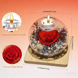 Decoración Festiva para el Hogar, Regalos de Flores Eternas para Ella, Pequeña Rosa Preservada con Vela Decorativa para Venta en Línea y Tiendas de Regalos - Product Image 3