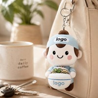 Porte-clés en peluche personnalisé avec logo ODM/OEM, personnage de dessin animé de serveur de ramen, poupée en peluche sur mesure à partir de dessin
