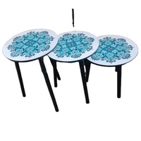 Ensemble de table basse ronde 3 pièces, meubles de style crème pour salon et balcon, table basse au design simple et moderne