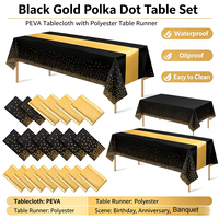 HengSu Lot de 12 Chemins de Table Rectangulaires en Plastique Noir et Or Jetables Effet Satiné pour Mariages et Anniversaires