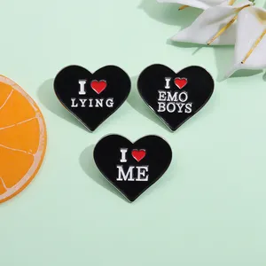 I Love Me Enamel Pins Custom Brooches I Love Emo Boys Future Milf Lapel Badges Black Heart Punk Jewelry Gift for Friends