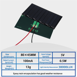 <span class=keywords><strong>Panneau</strong></span> <span class=keywords><strong>solaire</strong></span> intelligent mini mono 80*45MM <span class=keywords><strong>5V</strong></span> 100MA 0.5W à efficacité standard pour la charge et la production d'électricité - Product Image 2