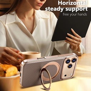 Funda de Teléfono de Cuero PU Magnética con Electrochapado de Lujo para iPhone 17 16 15 14 Pro Max 17 Air con 360 °   Funda Antigolpes con Soporte de Anillo - Product Image 4