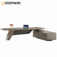 Ensemble de bureau de direction en cuir moderne de luxe KEEPWIN Furniture, bureau de direction en forme de L, bureau de direction, bureau de direction