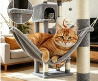 Arbre à chat double avec hamac et poteaux en sisal pour chats, personnalisable avec logo OEM, marque privée, commande en gros, faible MOQ, pour fournisseurs d'articles pour animaux de compagnie