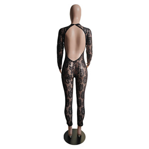 Viviblook Z526JP01 2025 Spring Long Sleeve Full <b>Lace</b> Backless Bodycon Casual One Piece Jumpsuit Women - Product Image 3