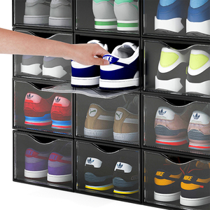 Stackable Transparent Side Open Storage Packaging Sneaker Display Case Light Led Plastic Shoe Box/Bin