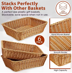 Cesta de Almacenamiento Caliente Ecológica Moderna Rectangular de Plástico Trenzado Tipo <span class=keywords><strong>Mimbre</strong></span> para Frutas, Aperitivos, Verduras, Juguetes, Toallas, Uso en el Hogar y Hoteles - Product Image 6
