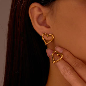 2025 nouveau Vintage coeur amour plaqué or boucles d'oreilles femmes géométrie évider en acier inoxydable boucles d'oreilles étanche cadeau bijoux - Product Image 2