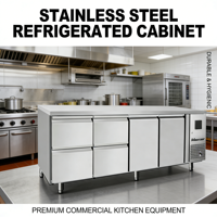 Table de préparation en acier inoxydable Scepta Butcher Block avec congélateur sous comptoir, capacité 560L, équipement de réfrigération électrique