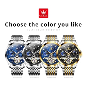 Reloj de lujo OLEVS para hombre, luminoso, resistente al agua, totalmente automático, mecánico, con esfera de cielo estrellado, fase lunar y diseño hueco. - Product Image 3