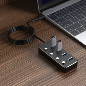 CE FCC ISO9001 Factory Aluminum Data Transfer 5Gbps 4-Port <strong>USB</strong> 3.0 Hub ON/OFF Individual <strong>Switches</strong> Type <strong>C</strong> to <strong>USB</strong> 3.0 Splitter - Product Image 2