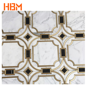 Brass Inlay đá <span class=keywords><strong>Mosaic</strong></span> sàn bằng tia nước bằng đá cẩm thạch trắng Gạch <span class=keywords><strong>Mosaic</strong></span> để bán - Product Image 3