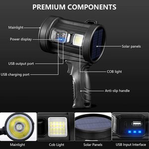 Siêu sáng 9000 Lumens có thể sạc lại <span class=keywords><strong>LED</strong></span> Spotlight COB ánh sáng IP65 đánh giá cho săn bắn chèo thuyền cắm trại với cầm tay Tấm Pin Mặt Trời - Product Image 3