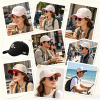 Gorra de Béisbol Bicolor Rosa y Blanca con Bordado de Letras, Unisex, Ajustable, de Algodón, para Deportes y Uso Casual al Aire Libre