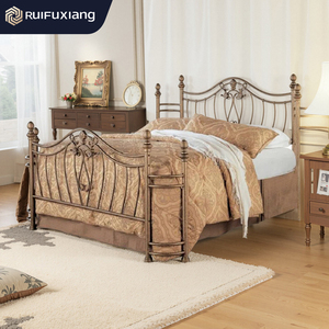 <strong>Vintage</strong> High-End Wrought Iron <strong>Bed</strong> <strong>Frame</strong>, Large Metal <strong>Bed</strong> in Antique Bronze Color, Double BedSet for Bedroom and Hotel Furniture - Product Image 1