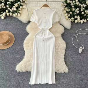 IStapromo Gifts – Nouvelle Robe Courte Moulante Française en Tricot Respirant et Décontracté pour Femme, Col Montant, Boutonnage Simple, Manches Courtes, Spandex/Polyester - Product Image 3