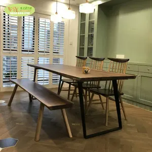 Massief Houten Meubelen Restaurant Eettafel Set Grenen Houten Plaat Tafelbank Set