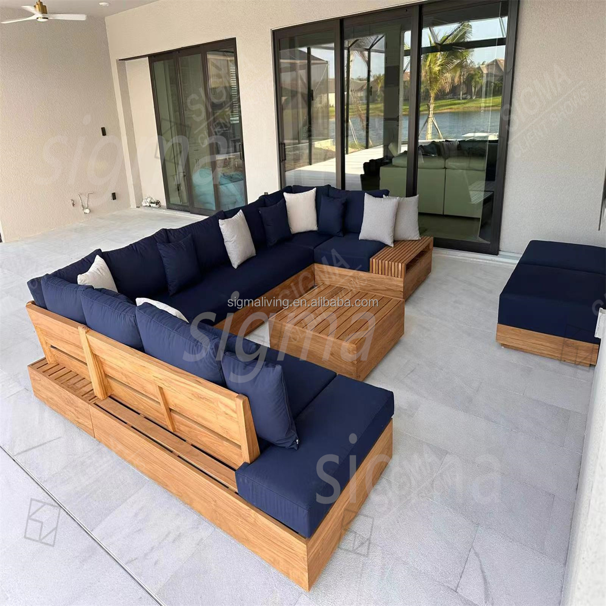 Modern New Design Patio Outside Furniture Sofa Set  Luxury Solid Wooden Teak Garden Furniture Outdoor Lounge Sofa
