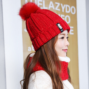 Ensemble d'écharpes et de bonnets tricotés d'hiver pour femmes-Bonnet épais et chaud-Bonnet à lettres pour femmes-Ensemble d'équitation en plein air - Product Image 4