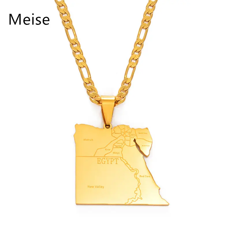 Yiwu Meise Egypt Map States Pendant Necklaces Stainless Steel Gold Jewelry