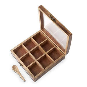 Factory custom lightweight square spice box wooden seasoning box with lid