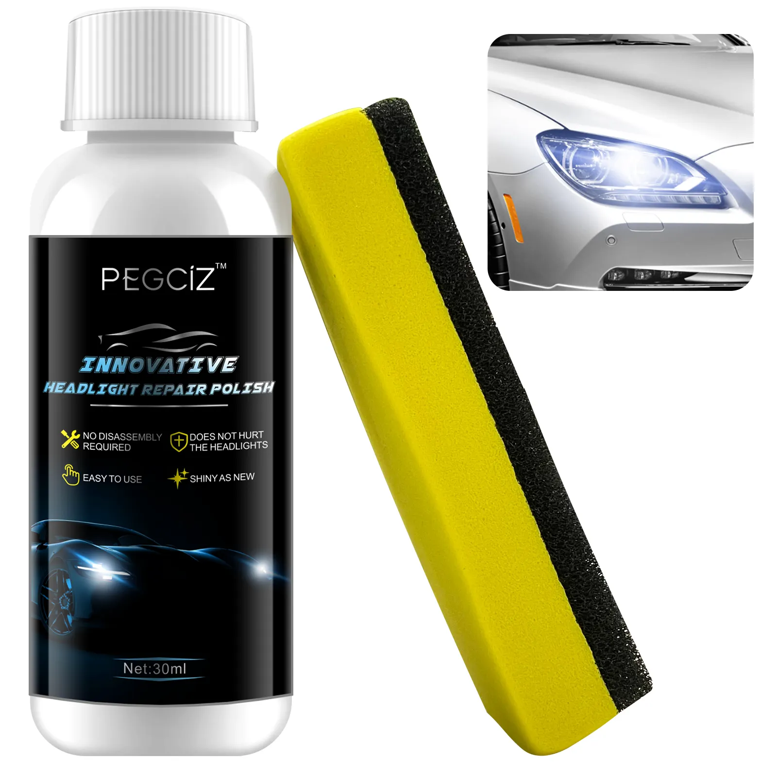 PEGCiZ Label Pribadi Menghilangkan Kotoran Pembersih Lampu Mobil, Cairan Pemoles Lampu Depan Kustom Pembersih Lampu Mobil Efektif