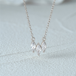 สร้อยคอเงินแท้ 925 ประดับเพชรทรงรีรูปตาแมว CANNER Minimalist Jewelry พร้อมจี้รูปใบไม้คริสตัลประดับเพชรทรงมาควิสและตาแมวเคลือบทอง 18k - Product Image 2
