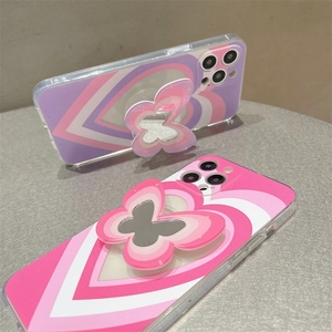 Custodia per Telefono Trasparente Morbida con Supporto a Cuore <span class=keywords><strong>Rosa</strong></span> per <span class=keywords><strong>iPhone</strong></span> 13 <span class=keywords><strong>Pro</strong></span> Max 12 <span class=keywords><strong>Pro</strong></span>, <span class=keywords><strong>Cover</strong></span> con Specchio e Farfalla Carina - Product Image 3