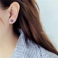 Ins Style Bleu Zircon 2025 Fille Cadeaux Argent Sterling Plaqué Or CZ Fleur Boucles D'oreilles