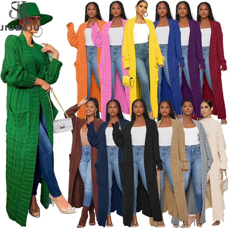 Suéteres para mujer 2023 Otoño/Invierno cuello en V cárdigan manga larga de punto largo abrigo suéter de gran tamaño mujeres Tops