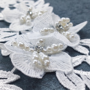 100% Polyester 3D Fleur Brodé Dentelle Applique Perlé Strass <span class=keywords><strong>Guipure</strong></span> Tissu Fait Populaire Chine <span class=keywords><strong>Robe</strong></span> Utilisation 7 Jours Livraison - Product Image 3