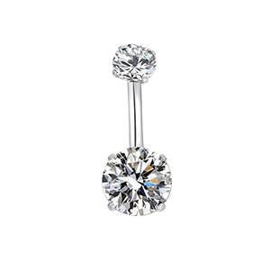 Anillo para Ombligo Gaby Basic, Certificado ASTM, Acero Inoxidable 316L, Zirconia Cúbica de Corte Brillante de Cuatro Puntas, Plateado, Sin Níquel ni Plomo - Product Image 1