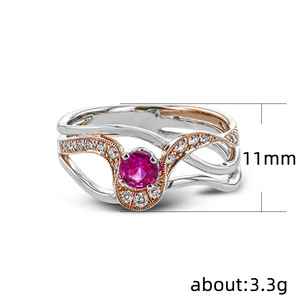 Anillo de Oro Sólido de 18K para Mujer F420 con Rubí y Diamantes de Corte Brillante Redondo, Engaste Pavé, Anillo Fino con Gema de Compromiso - Product Image 5