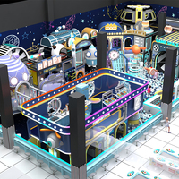 Equipo de Juegos Interior Comercial con Temática Espacial, LED de Neón, Tobogán de Múltiples Niveles, Piscina de Pelotas, Estructura Metálica, Tamaño Personalizado para Niños
