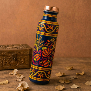 Meenakari Painted Pure Copper Water <b>Bottle</b> Handcrafted Leakproof Ayurvedic Health Benefits Sports <b>Flask</b> Luxury Floral Printed - Product Image 1