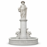Fontaine en marbre d'usine avec sculpture du Dieu Apiculteur Mel, panier à miel, abeilles, décoration aquatique et dauphin pour villa, hôtel, jardin