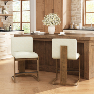 Set di 2 Sgabelli da Bar Moderni e Stabili, Altezza 24 Pollici, in Legno Massello, Rivestiti in Lino, per Casa, Bar, Cucina, <span class=keywords><strong>Isola</strong></span>, <span class=keywords><strong>con</strong></span> Gambe in Noce - Product Image 2