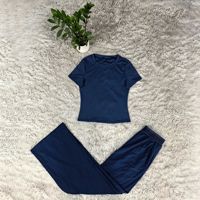 Ensemble de sport pour femmes, manches courtes, col rond, imprimé lettres, polyester et coton, pantalon large à jambes longues, tenue décontractée et confortable