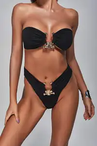 Mode Schwarz Custom Bikini Bademode Beach wear Luxus Set Bade bekleidung Mit Logo
