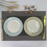 Plaque Plate à grille bleue en porcelaine or classique, 7.5 pouces, haute qualité, pour Restaurant
