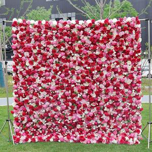 Panel de Flores Artificiales de Tela Roja 5D, Fondo Blanco para Bodas, Decoración Floral para Paredes, Escaparates de Centros Comerciales, Fiestas y Escenarios - Product Image 1
