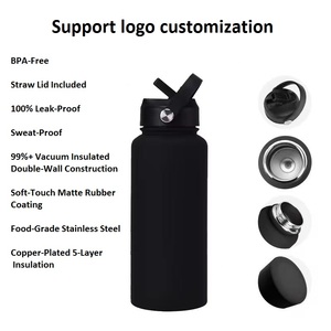 Vacuum <b>Insulated</b> Stainless Steel Water Bottle Haza Blue Straw Lid Portable Travel <b>Flask</b> Minimalist Design - Product Image 3