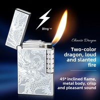 Briquet à flamme ouverte DK875 Dragon Auspicieux en métal, à sonnerie sonore, avec meule coulissante latérale, à gaz butane, flamme classique inclinée