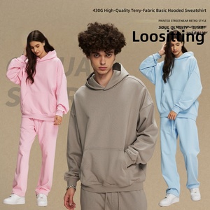 Vente en gros de sweats à capuche unisexes surdimensionnés de 430 g, sans cordon, personnalisés, pour hommes - Product Image 4