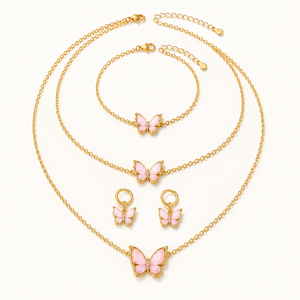 Conjunto <span class=keywords><strong>de</strong></span> Joyería ChuYao con Mariposas para Mujer, Collar, Pulsera y Aretes <span class=keywords><strong>de</strong></span> Hierro Electrochapado, Moda Diaria, Venta al Por Mayor, Personalizable - Product Image 1