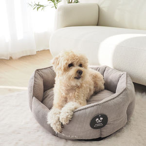 Şevkli arkadaşlar çevre dostu geri dönüşümlü kadife köpek yatağı RPET kumaş GRS OEKO-TEX yuvarlak köpek yatağı - Product Image 4