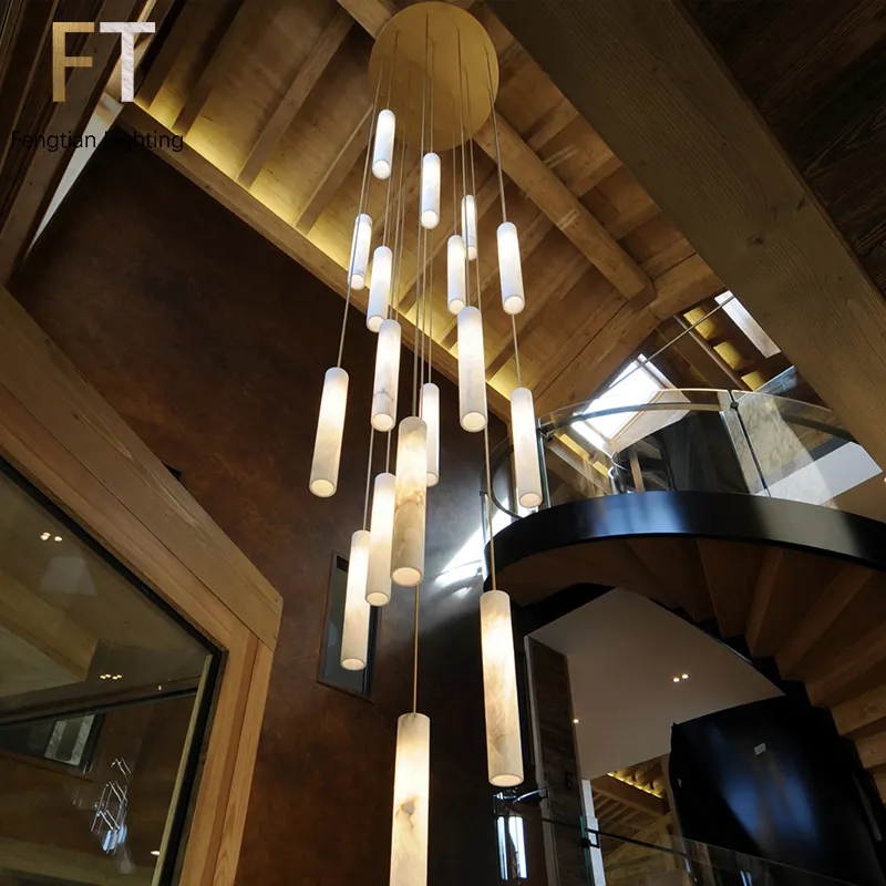 Modern Chinese alabaster lamp cylinder chandelier restaurant bedroom bar full copper chandelier