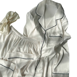 <span class=keywords><strong>Pigiama</strong></span> in raso di fascia alta da <span class=keywords><strong>donna</strong></span> primavera autunno manica lunga per la casa abito anteriore tinta unita chiusura in vita elastica ODM <span class=keywords><strong>XXL</strong></span> Size - Product Image 5